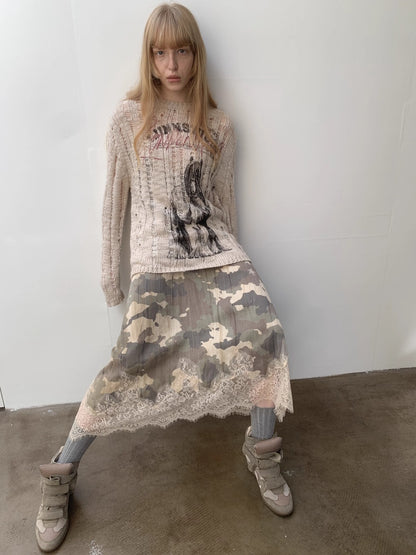 Icelandic Animal Pattern Open-Knit Sweater