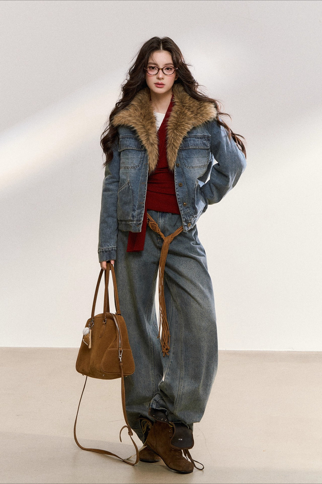 Faux Fur Collar Denim Jacket