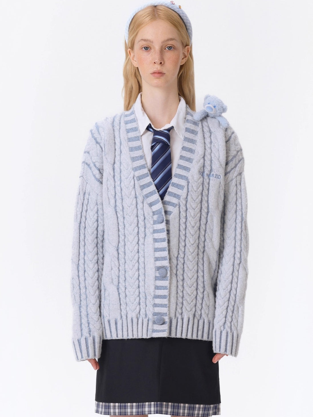 Textured Cable-Knit V-Neck Cardigan