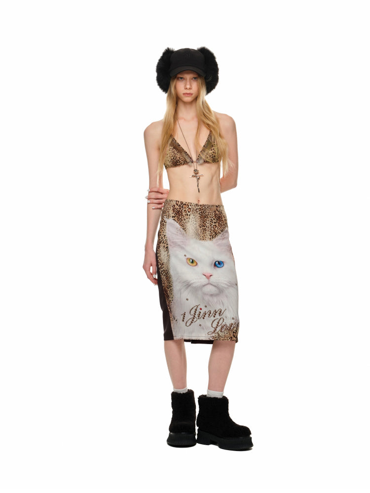 1JINN STUDIO Cat Print Pencil Skirt