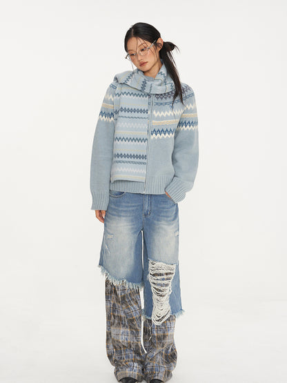 Dual-Layer Plaid Denim Pants