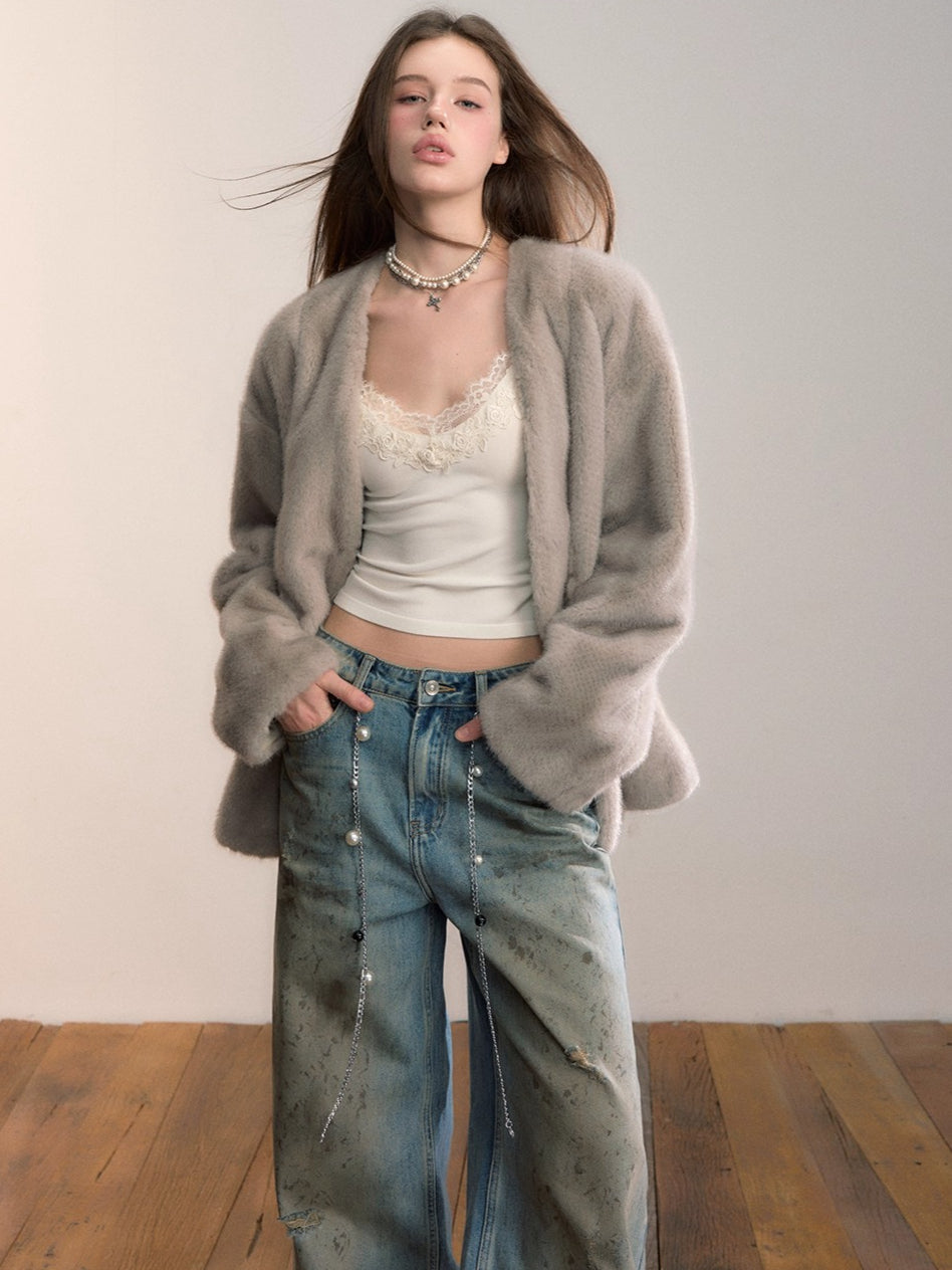 Ombre Faux Fur Statement Jacket