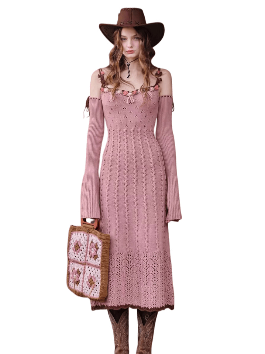 Floral Juliet Vintage Knit Dress & Cardigan Set Cardigans / L