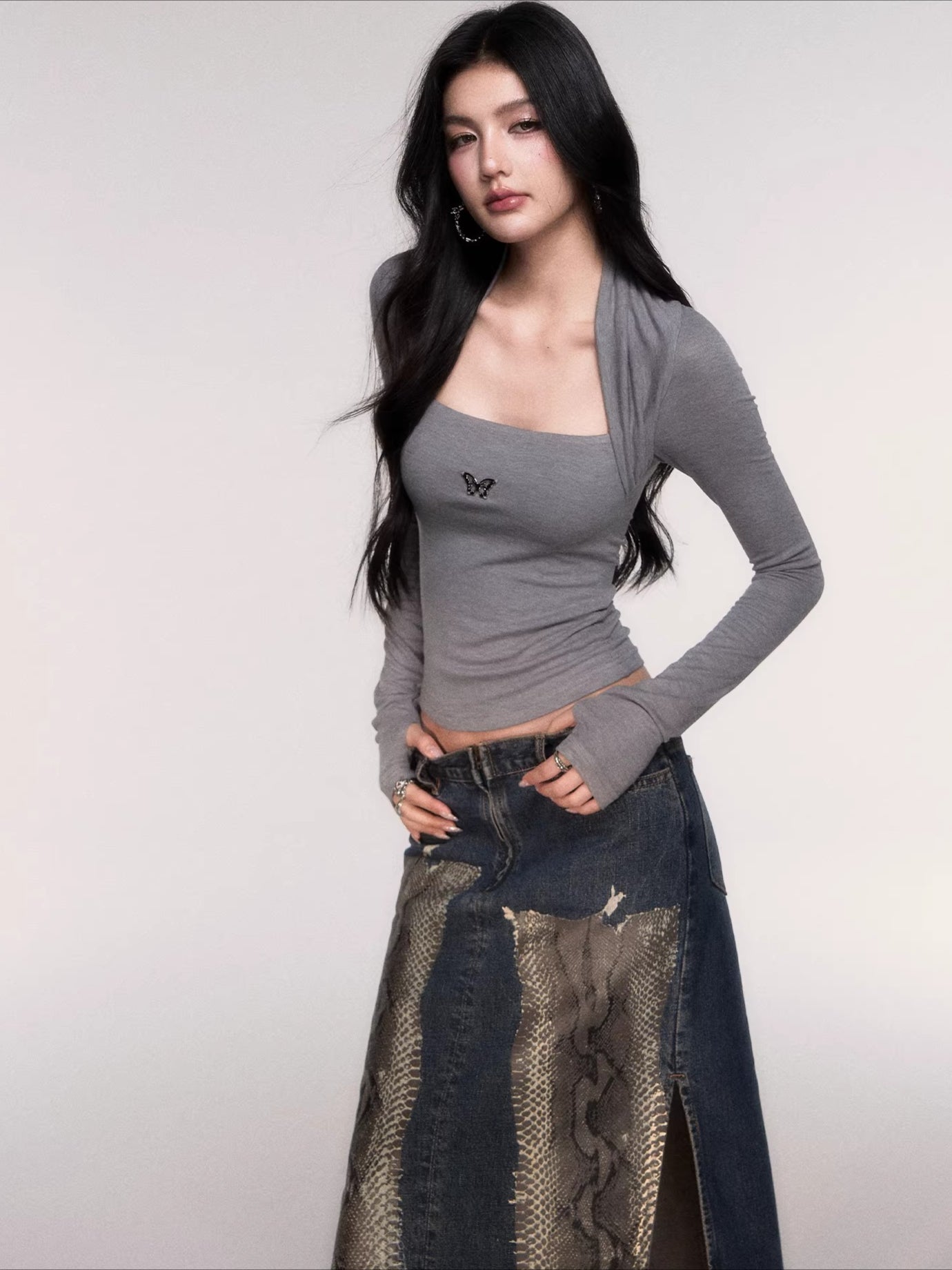 Sleeve-Detail Slim-Fit Knit Crewneck