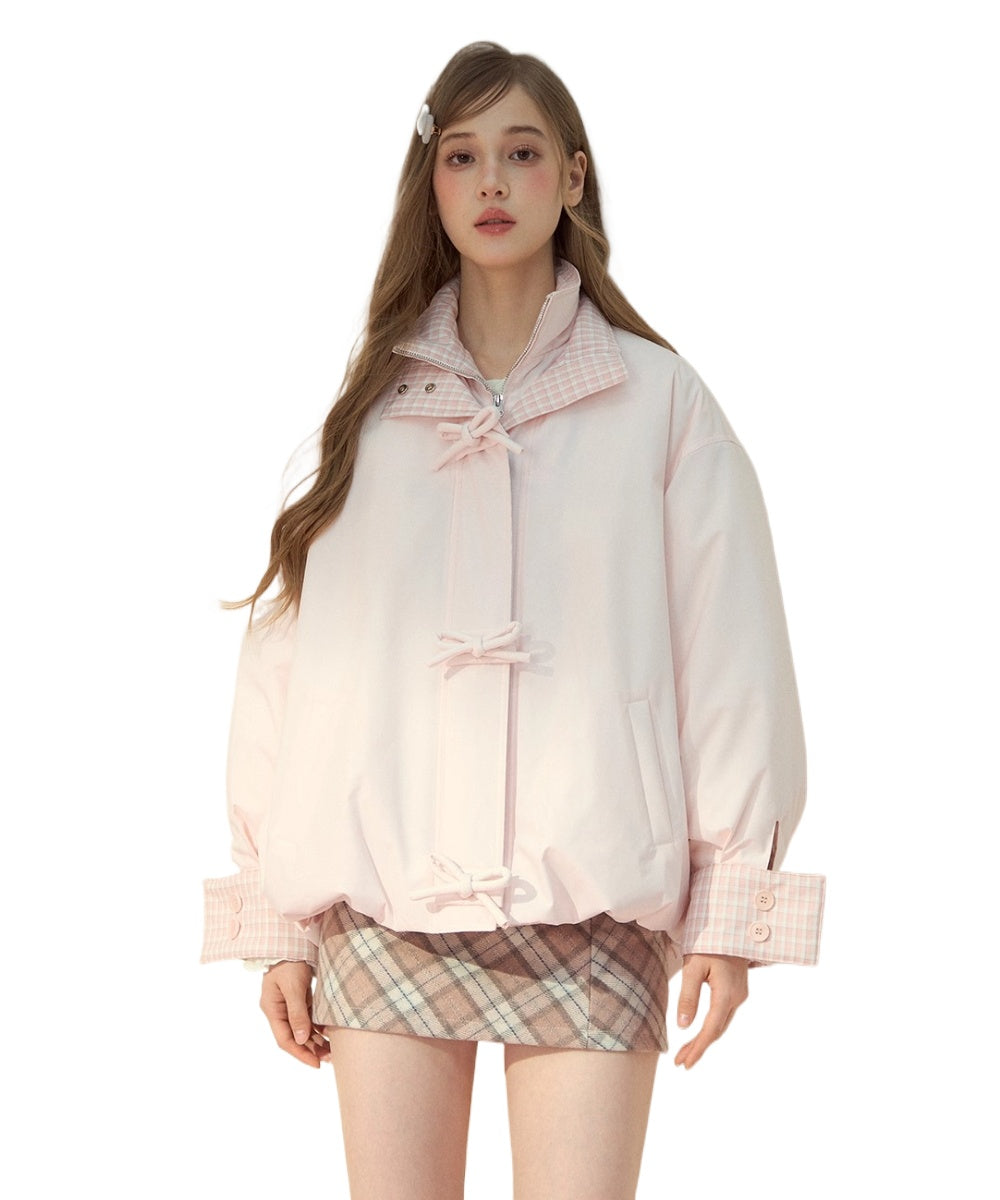 Pink Bow Check Down Jacket
