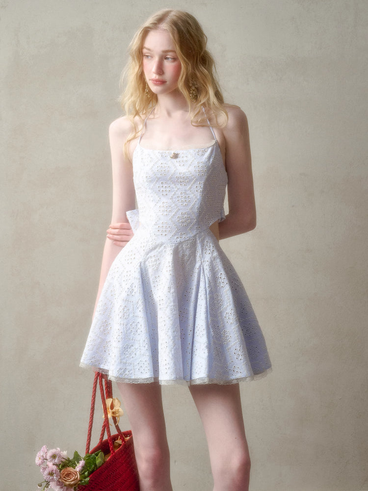 Natural Cotton Embroidered Little Blue Dress - CHINASQUAD