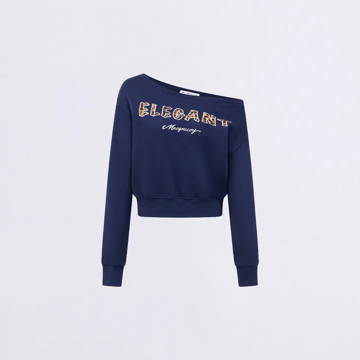 Off-Shoulder Letter-Print Cropped Sweatshirt