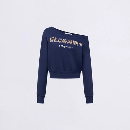 Off-Shoulder Letter-Print Cropped Sweatshirt