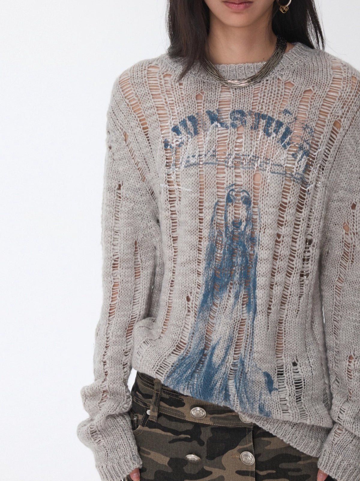 Icelandic Animal Pattern Open-Knit Sweater