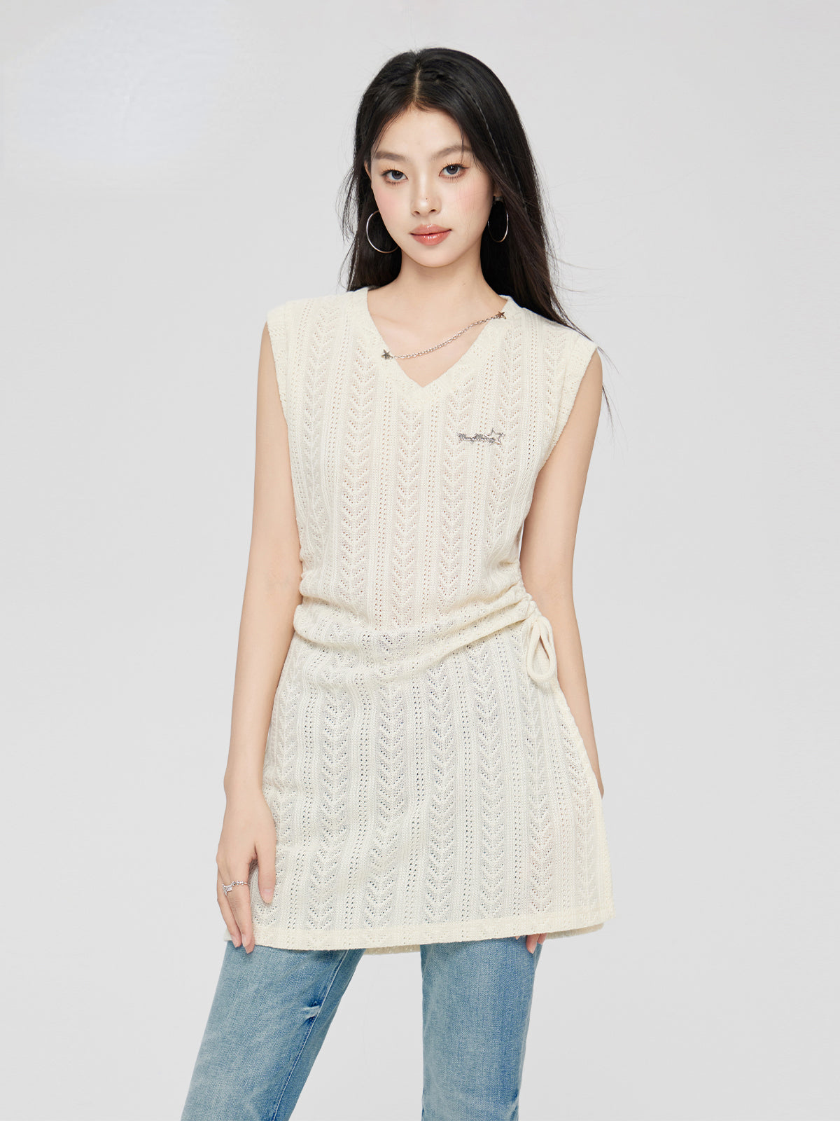 Beige Chain Knit Dress