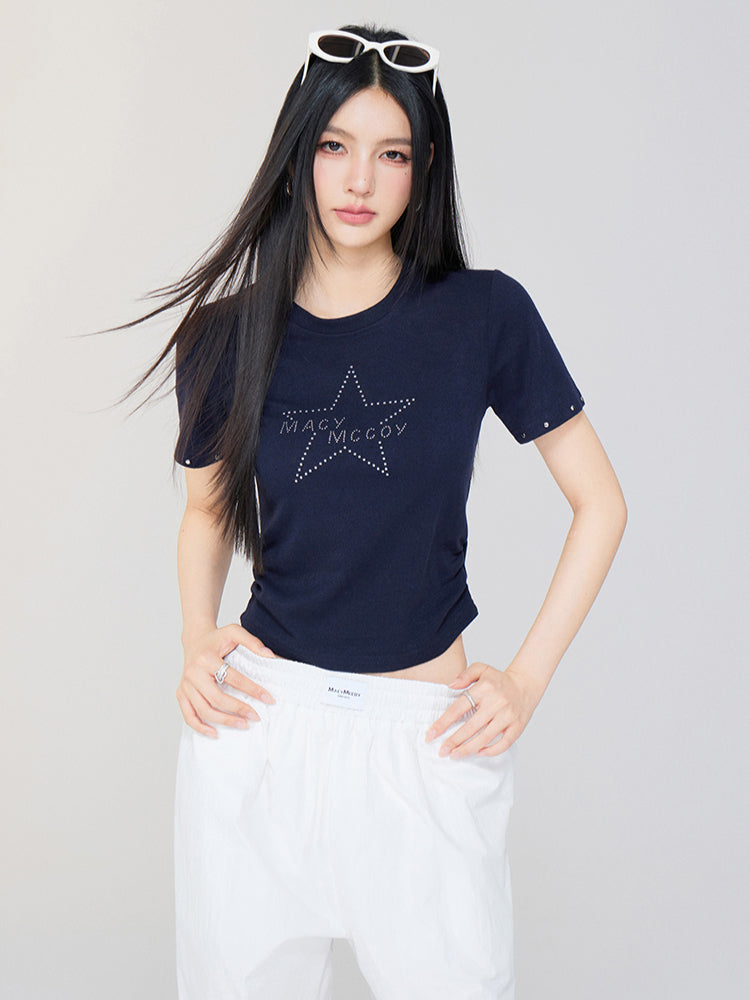 Star Rhinestone Letter Shoulder Tee