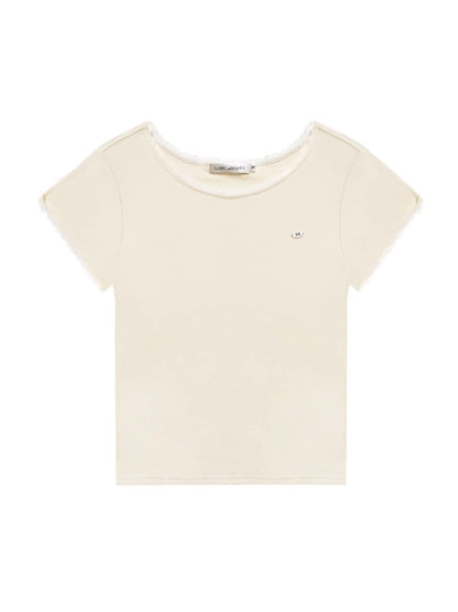 Shell Logo Lace Spliced Ruffled T-shirt