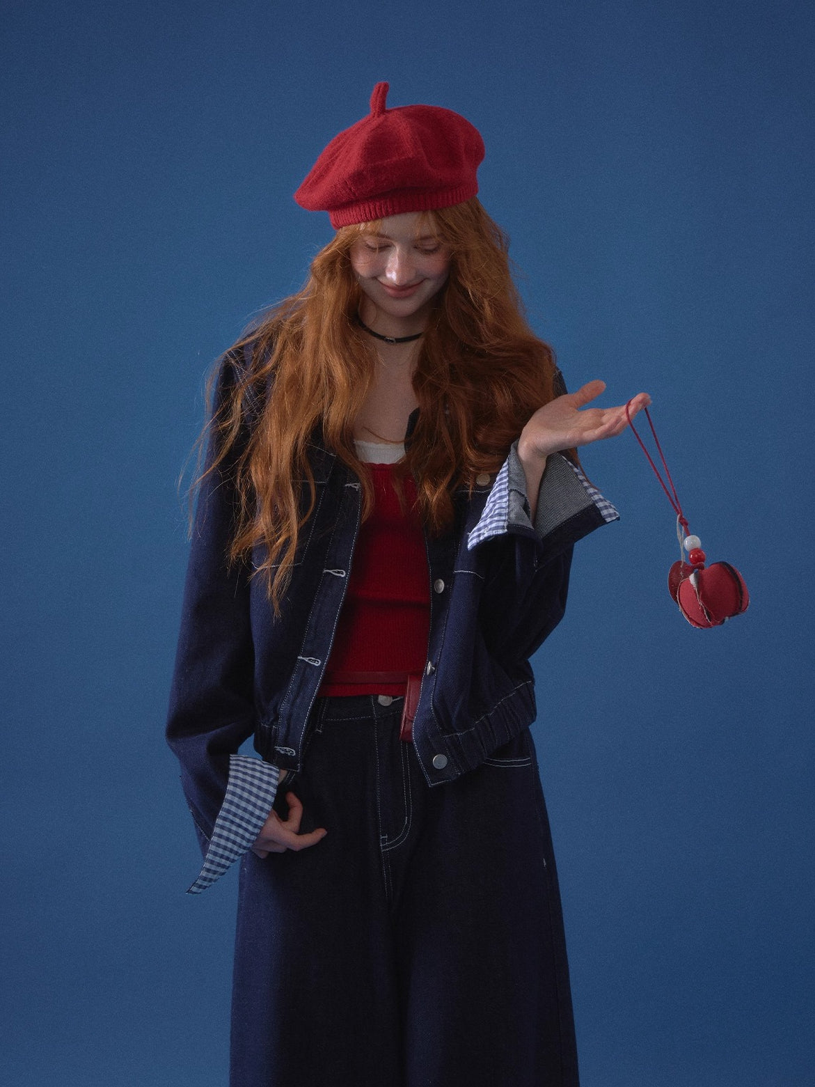 Retro Plaid Stitch Denim Jacket