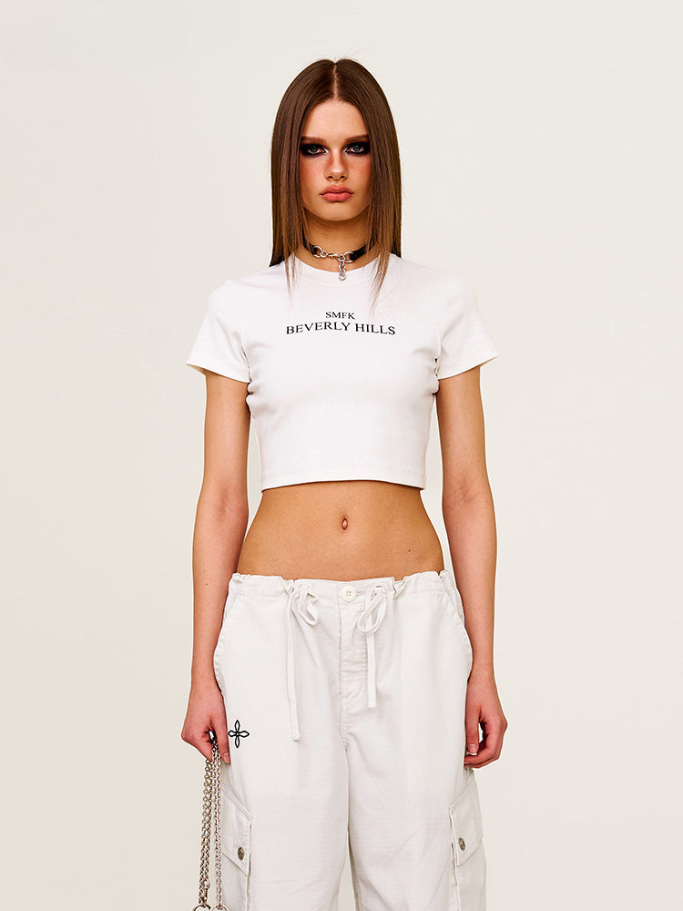Straight - Shoulder Cropped Movie - Subtitle Short - Sleeve Tee