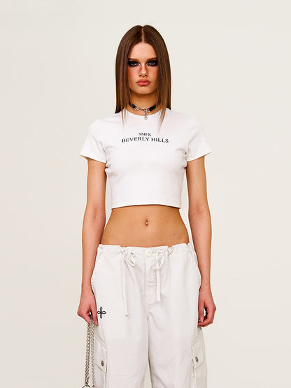 Straight - Shoulder Cropped Movie - Subtitle Short - Sleeve Tee