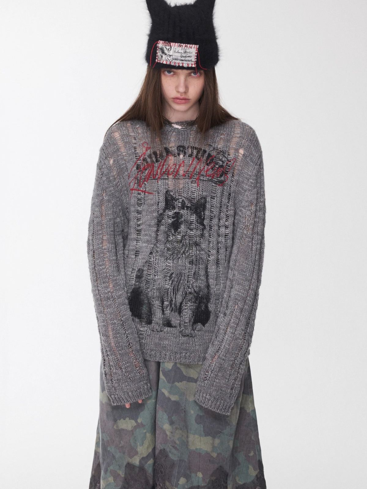 Icelandic Animal Pattern Open-Knit Sweater
