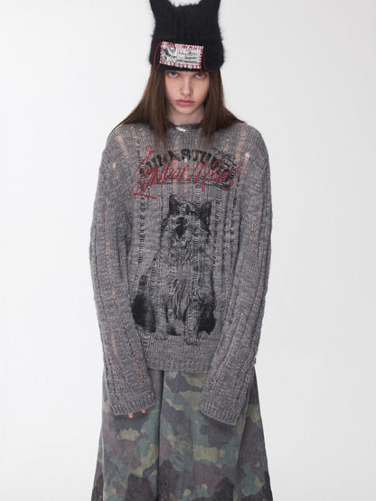 Icelandic Animal Pattern Open-Knit Sweater
