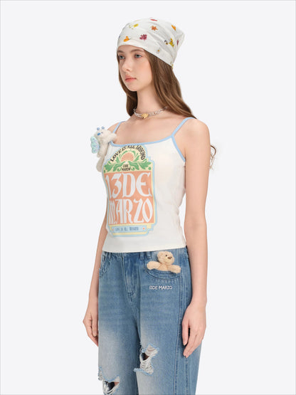 Butterfly Bear Print Cropped Camisole