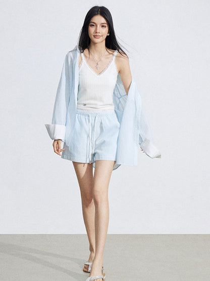 Layered Shirt and Shorts Two-Piece Set