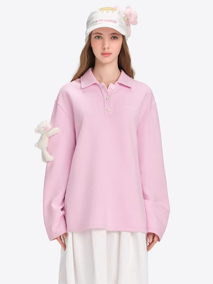 Polo-Collar Long-Sleeve T-Shirt