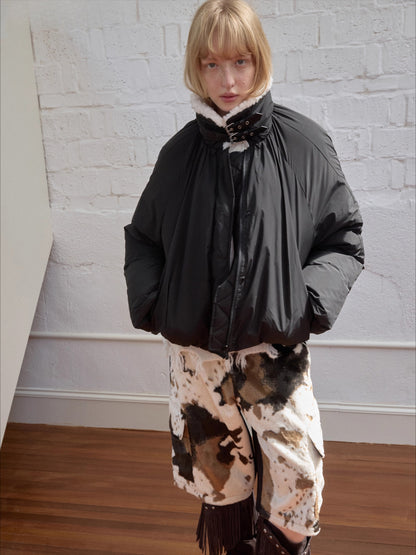 Belted Pleated Cocoon Down Jacket