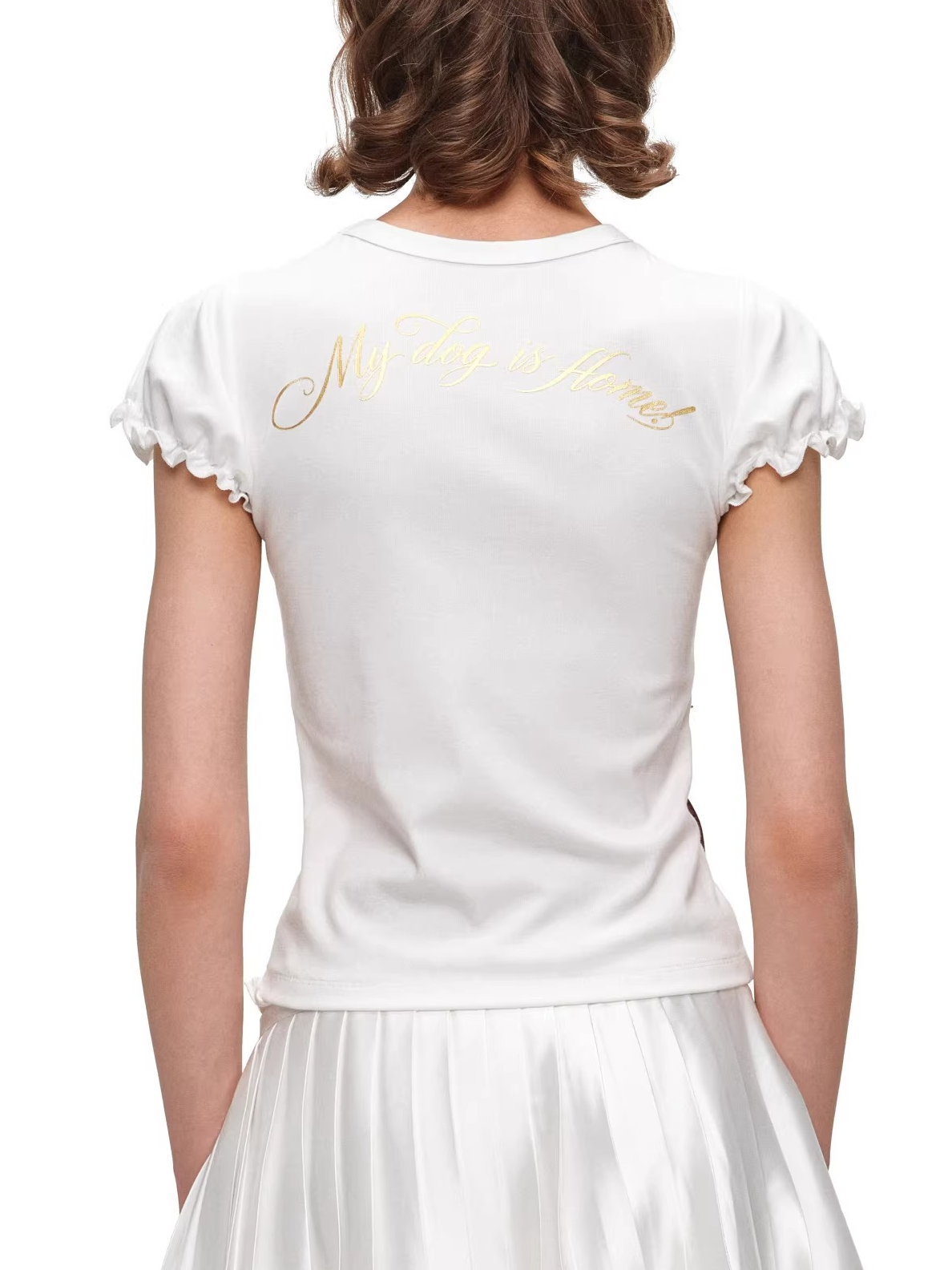 Rose Bow Puff Sleeve Fitted Essential T-Shirt