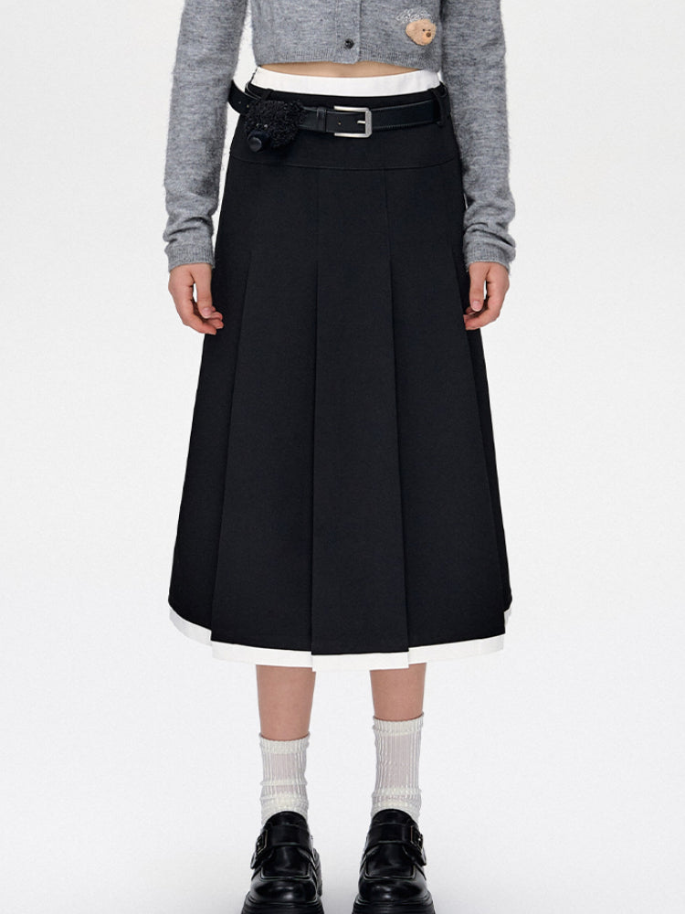 Black &amp; Gray Pleated Midi Skirt