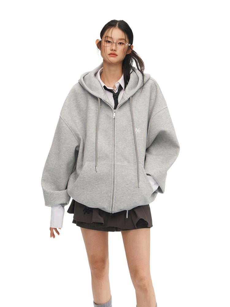 Loose Silhouette Hooded Zip-Up Sweatshirt