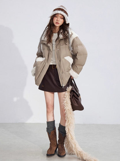 Shearling Panel 90% White Duck Down Jacket