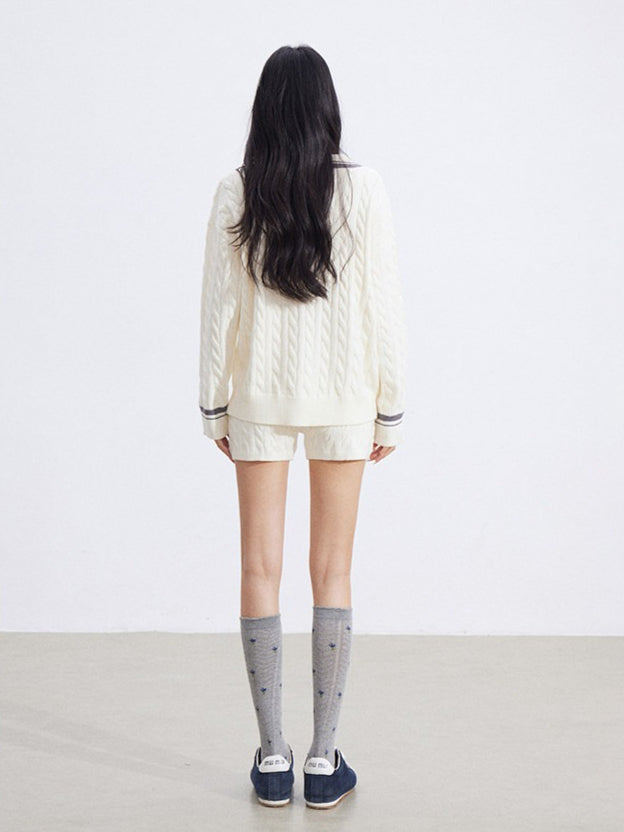 Color-Block Knit Top and Shorts Two-Piece Set