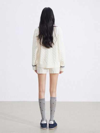 Color-Block Knit Top and Shorts Two-Piece Set