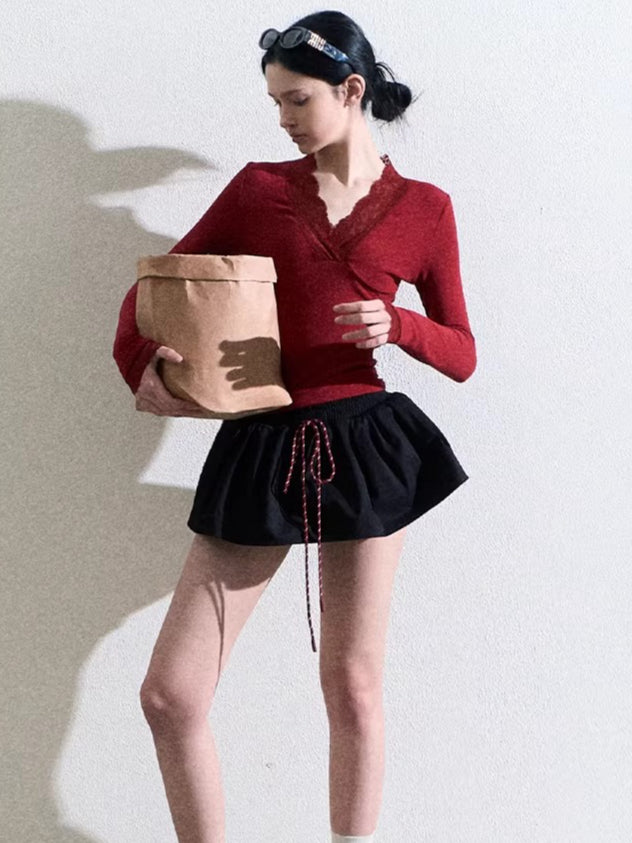 Drawstring Bubble Mini Skirt