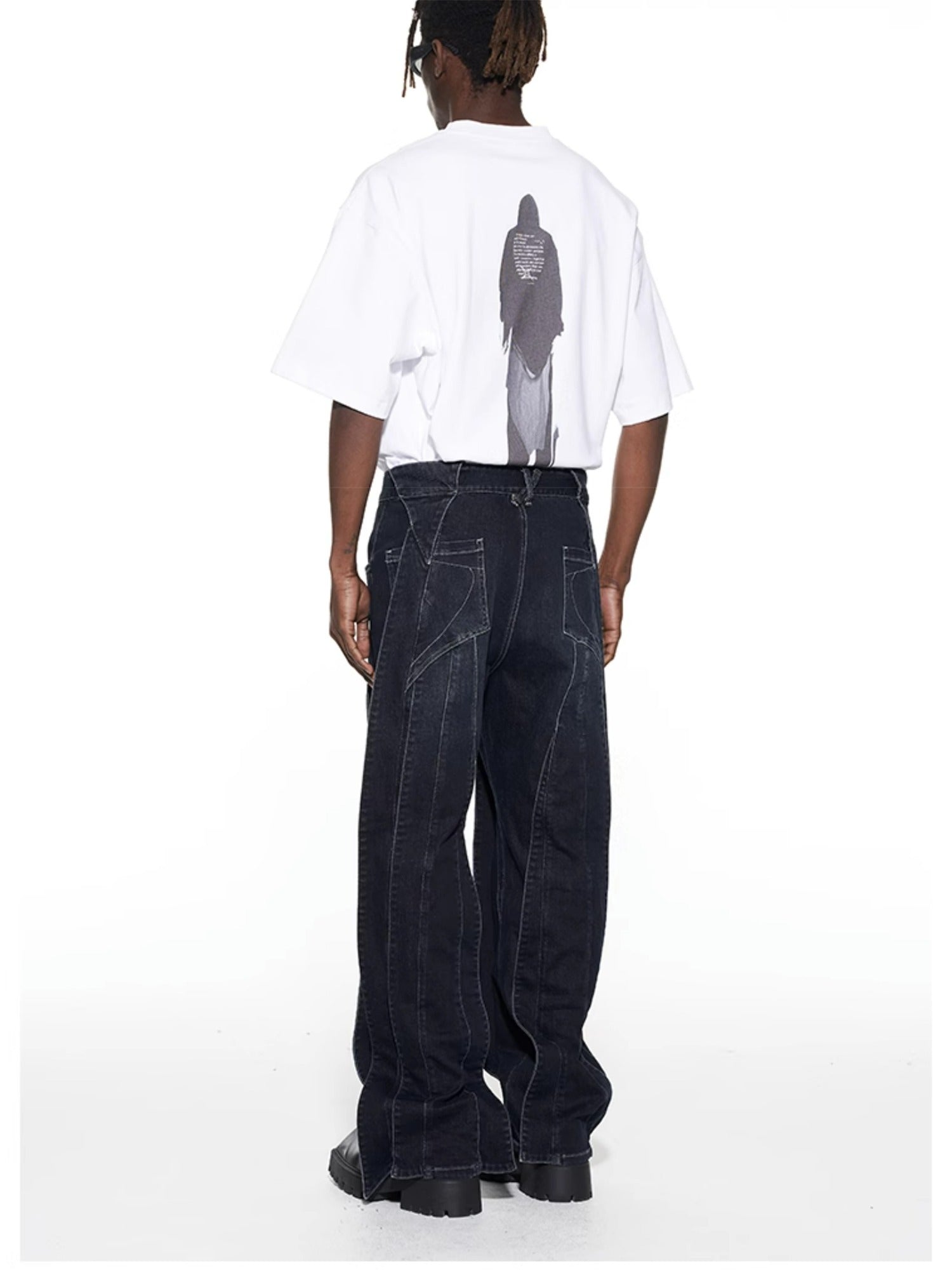 3D Cut Washed Denim Relaxed Jeans