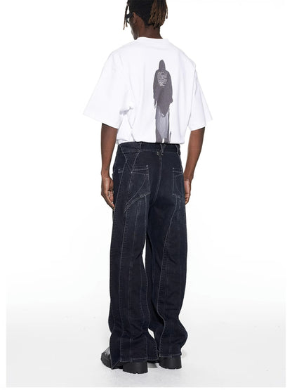 3D Cut Washed Denim Relaxed Jeans