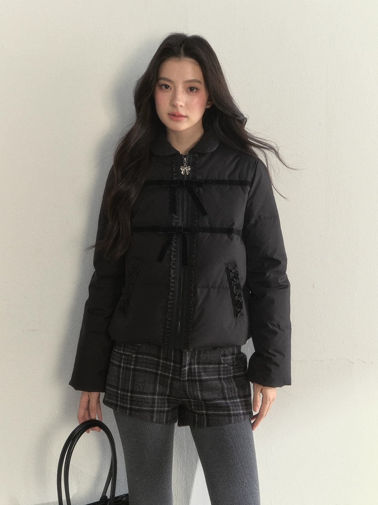 Velvet Bow Trim Down Jacket