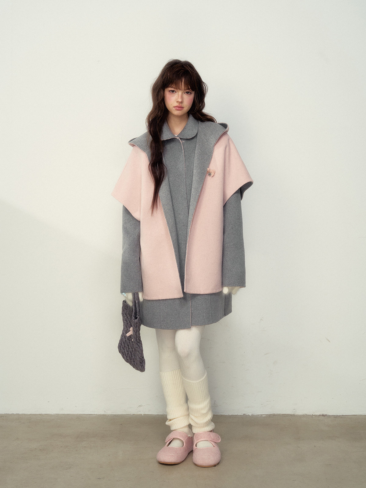 Wool Double-Sided Hooded Cape Coat