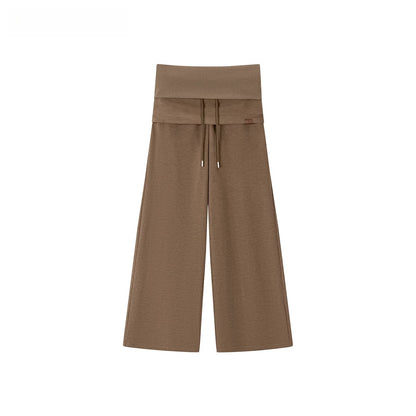 Folded Waist Skirt-Hem Wide-Leg Sweatpants