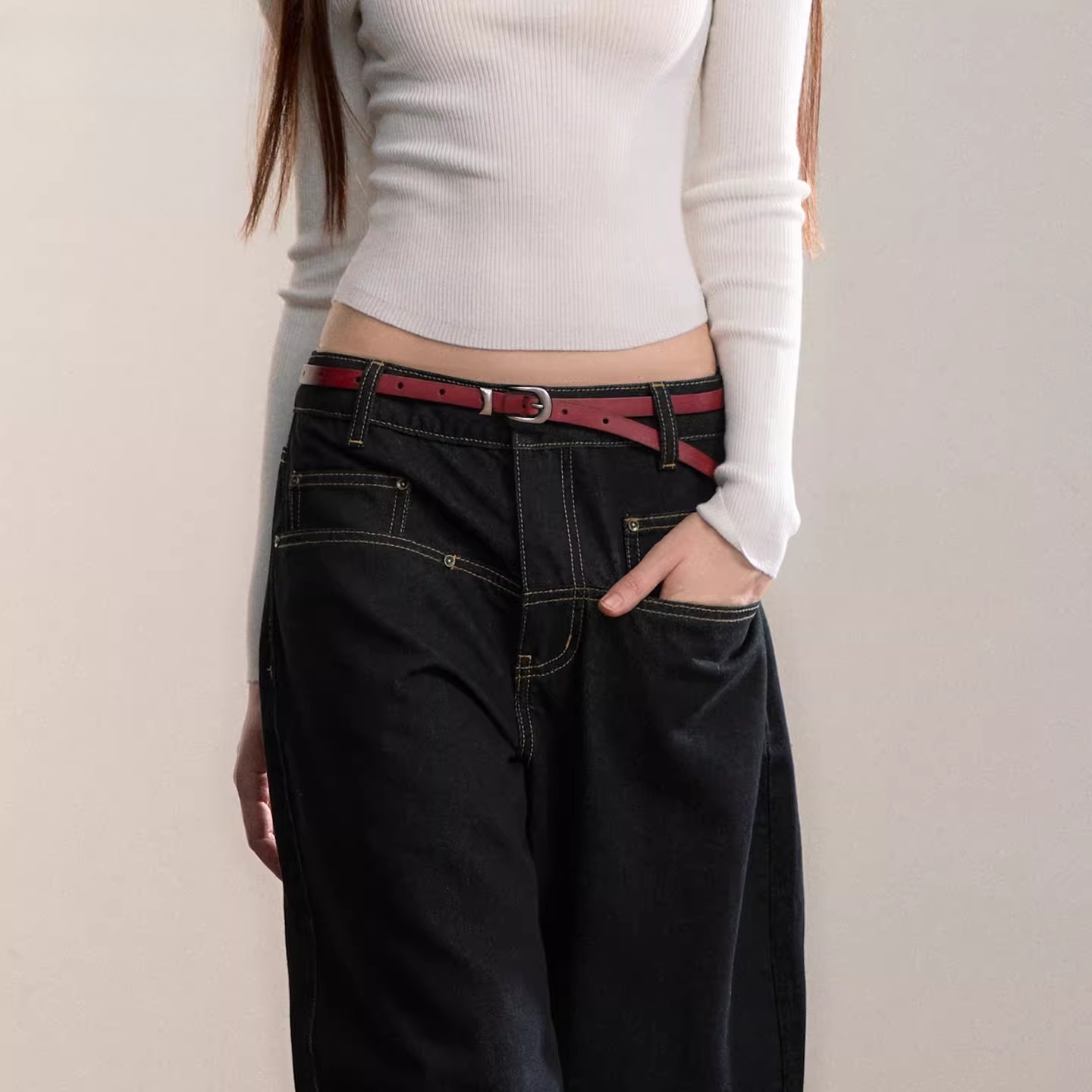 Minimalist Matte Pin-Buckle Slim Leather Belt