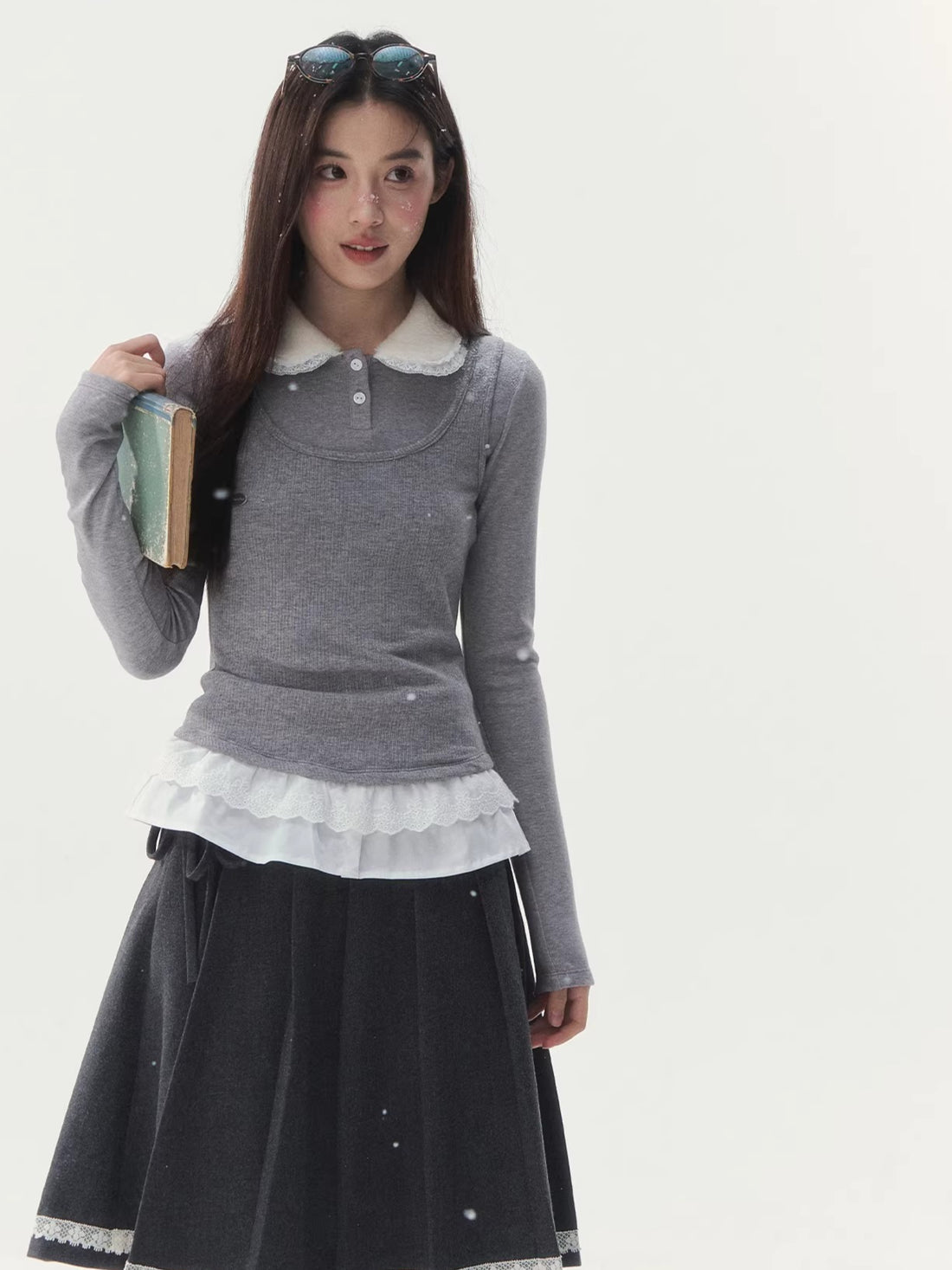 Faux Layered Knit Long Sleeve T-Shirt