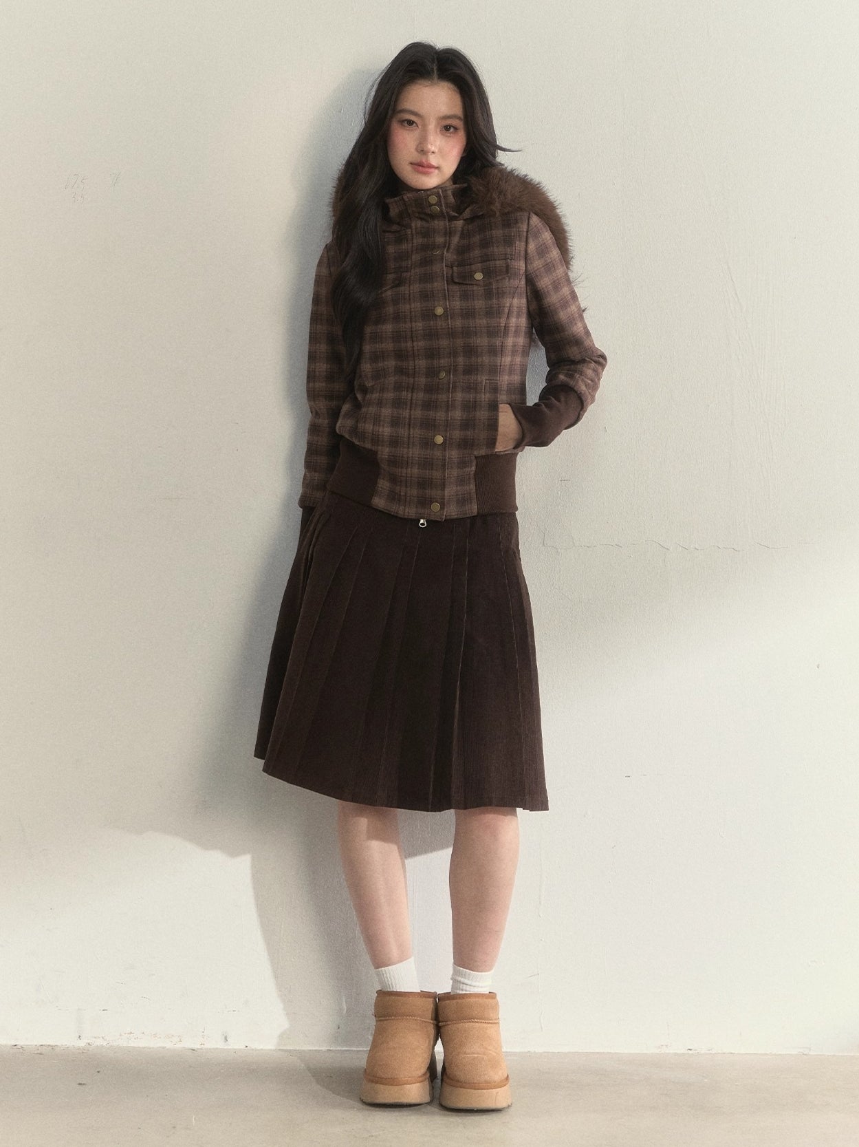 Fleece-Lined Faux Fur Collar Hooded Jacket