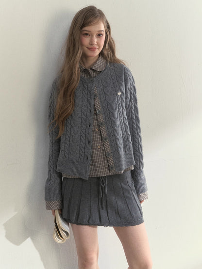 Wool-Blend Layered Doll Collar Knit Cardigan