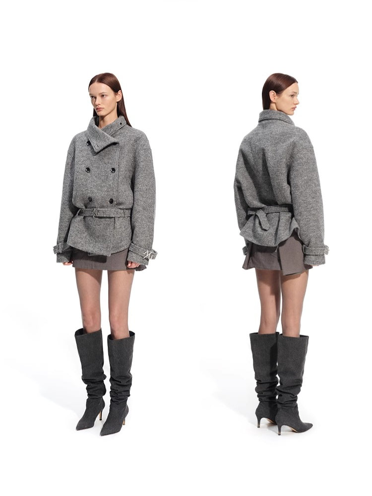 &quot;Djembe Series&quot; 90% Wool Bouclé Layered-Collar Wool Jacket