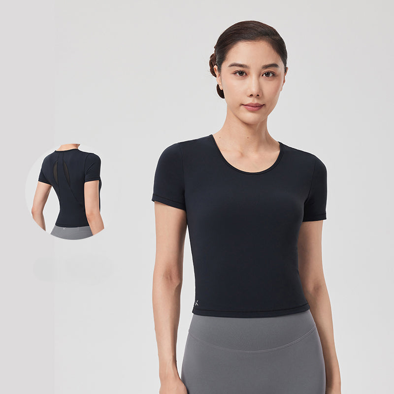 Quick-dry Yoga Short Sleeve T-shirt with Built-in Bra Pad