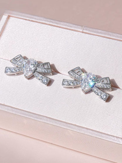 Bow Gem Stud Earrings 925 Silver