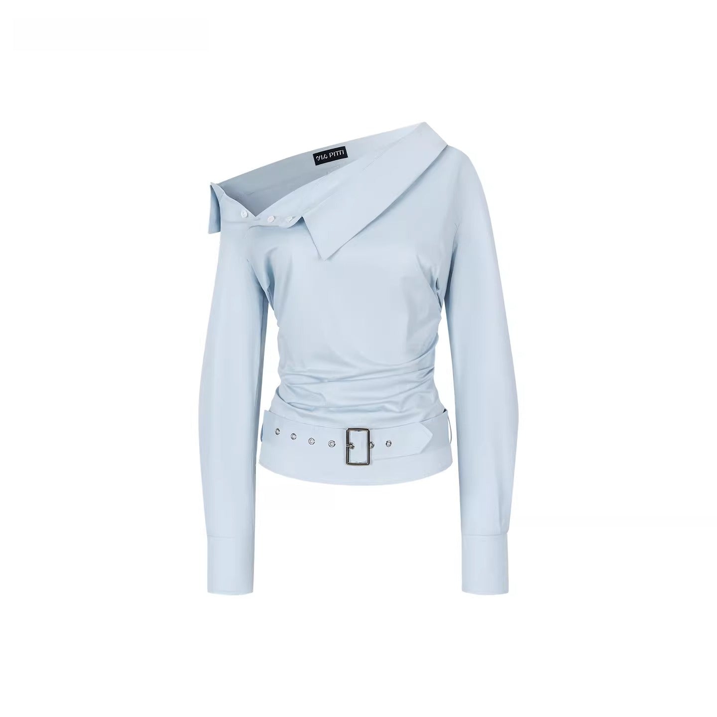 Ruched Belted Cropped Cotton Shirt