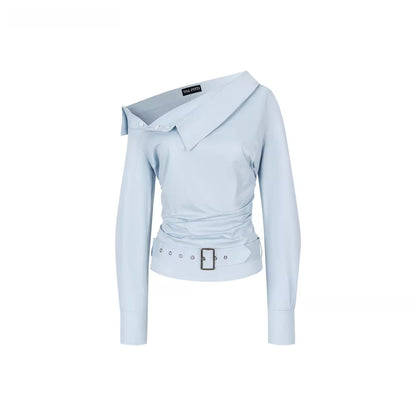 Ruched Belted Cropped Cotton Shirt