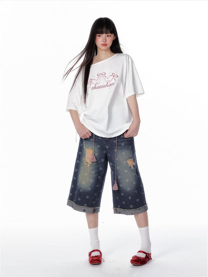 Vintage Washed Cropped Denim Jeans