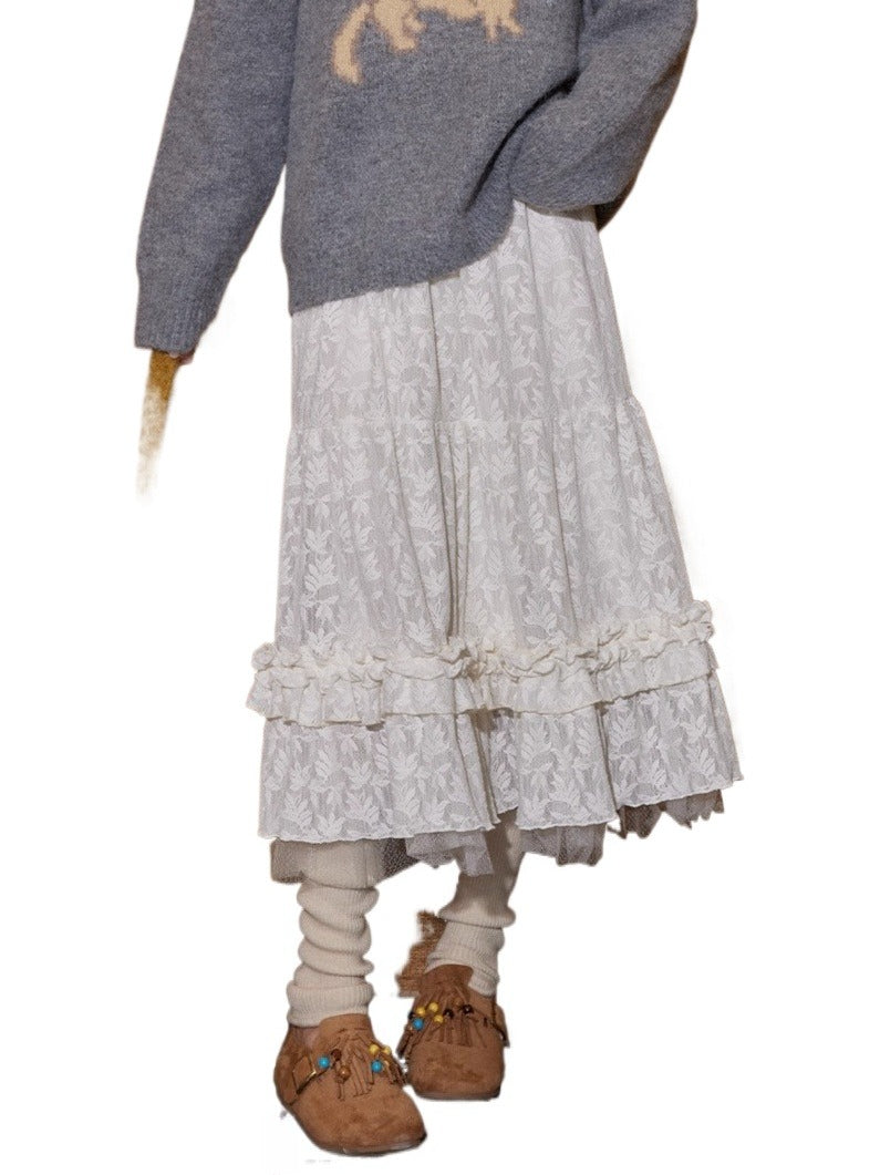 Tiered Jacquard Ruffled Midi Skirt