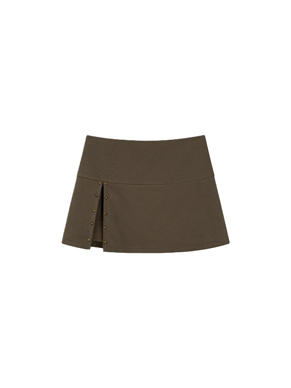 Gray &amp; Green Front Slit Skort