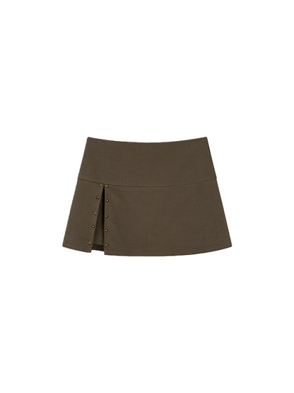 Gray &amp; Green Front Slit Skort